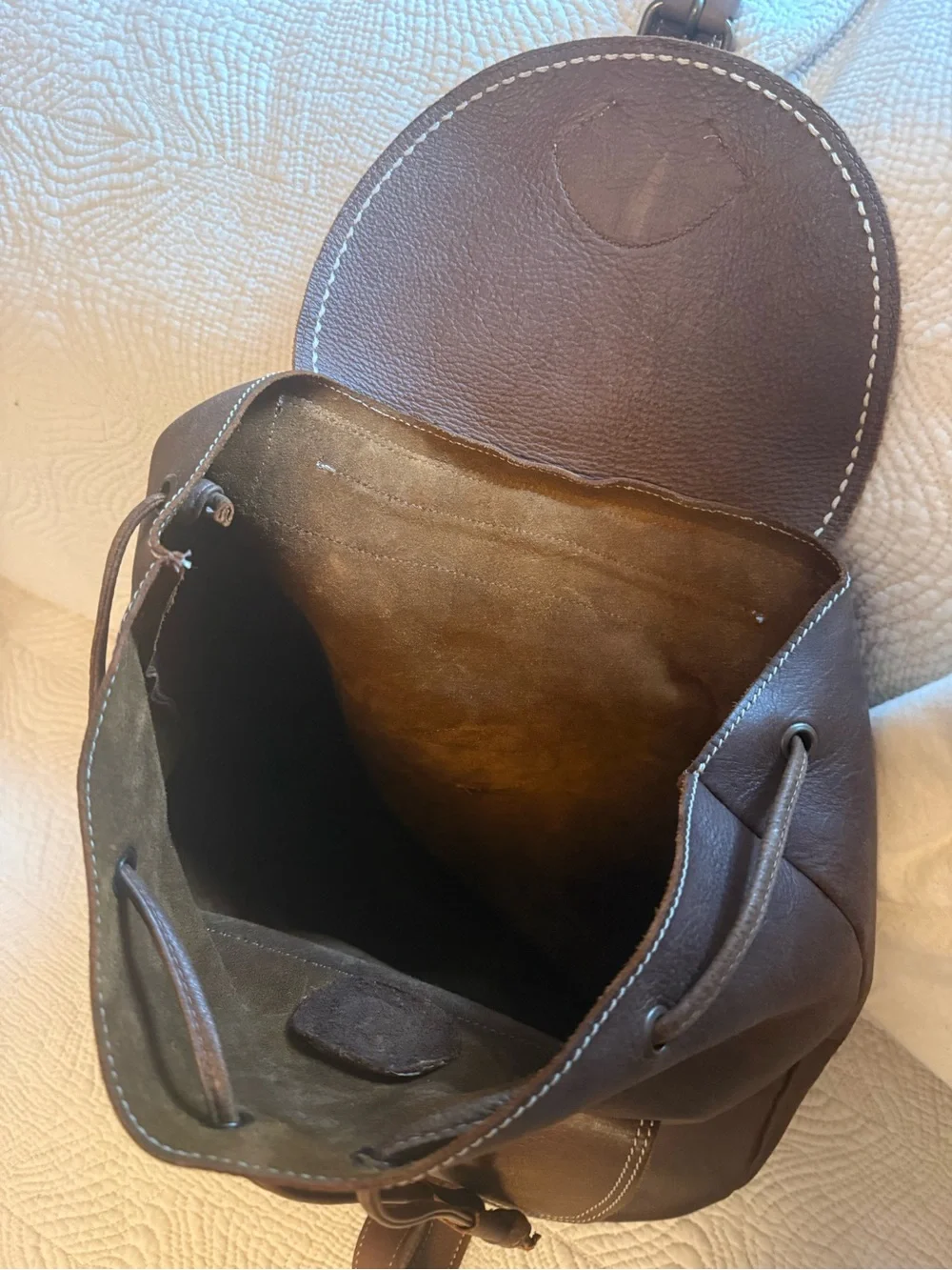 Roots Dark Brown Leather Backpack with Drawstring & Buckle